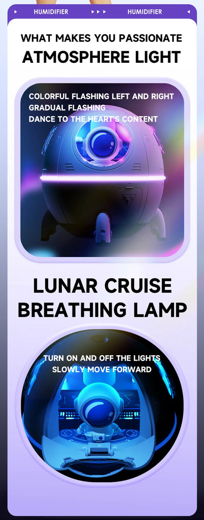 220mL Space Capsule Air Humidifier USB Plug in Rechargeable Mist Aromatherapy Water Diffuser 7 Colors Atmosphere Light