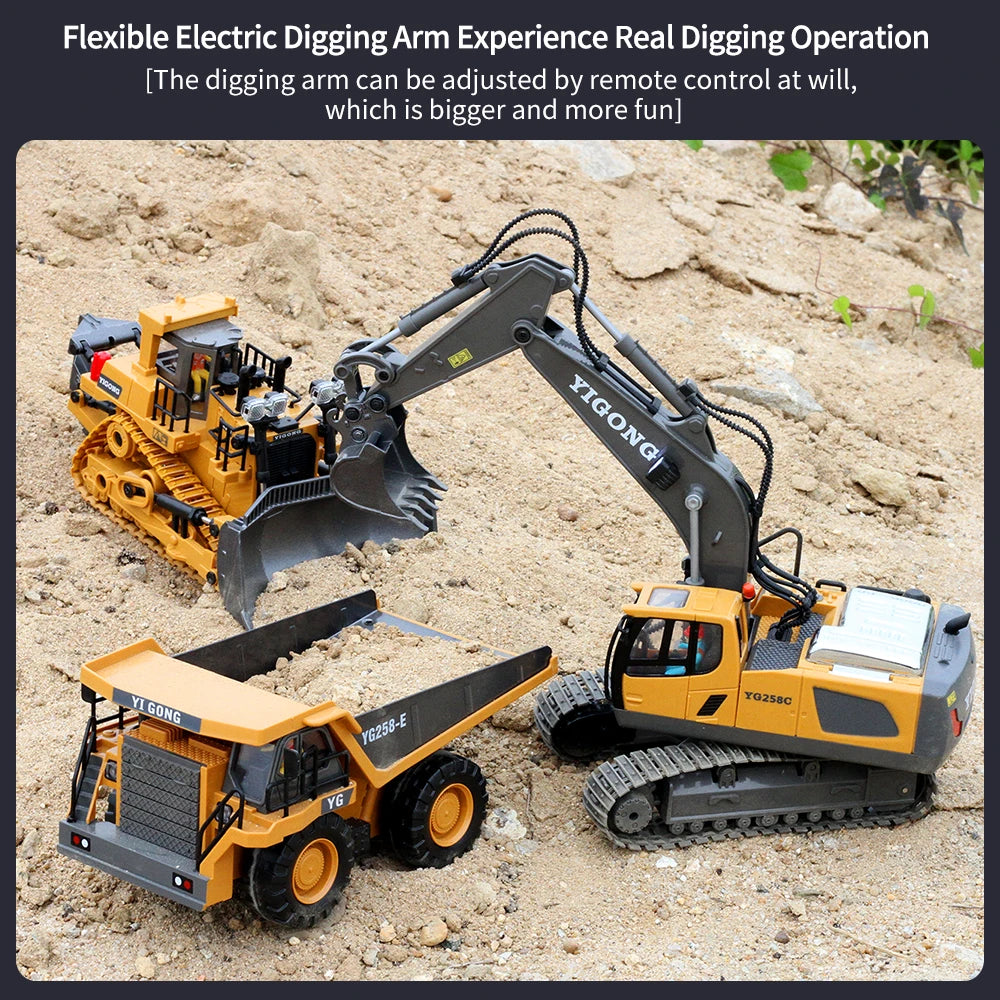 2.4G RC CARS RC Controlled Excavator Alloy Remote Control Vehicle Excavator Engineering Vehicle Dumper  Electric toys Gifts