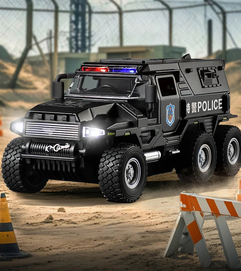 1:32 SWAT City Police Truck Model Diecast Play Off-road Vehicle Sound and Light Sport Car Toys for Children Collection Gifts