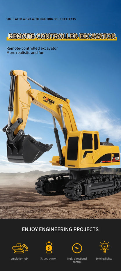 ZWN 2.4G Remote Control Excavator Dump Truck RC Model Car Toy Professional Alloy Plastic Simulation Construction Vehicle for Kid