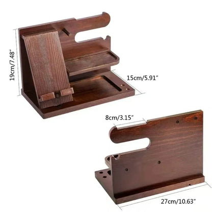 Wooden Bedside Wood Phone Docking Station Holder Wallet Stand Watch Storage Rack Multifunctional Desktop Jewelry Packaging