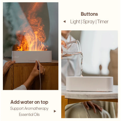 KINSCOTER Realistic Colorful Flame Aromatherapy Diffuser Aroma Essential Oil 150ml USB Air Humidifie Purifier Air Freshener