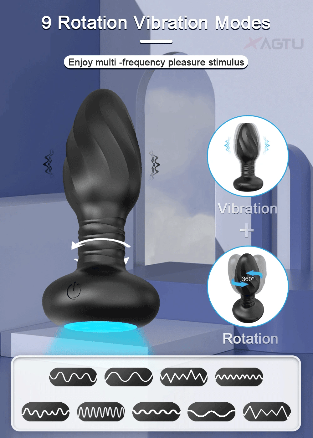 360° Rotation Vibrating LED Butt Plug for Men Wiggle Prostate Massager Gay APP Anal Vibrator Anal Plug Sex Toy for Couples