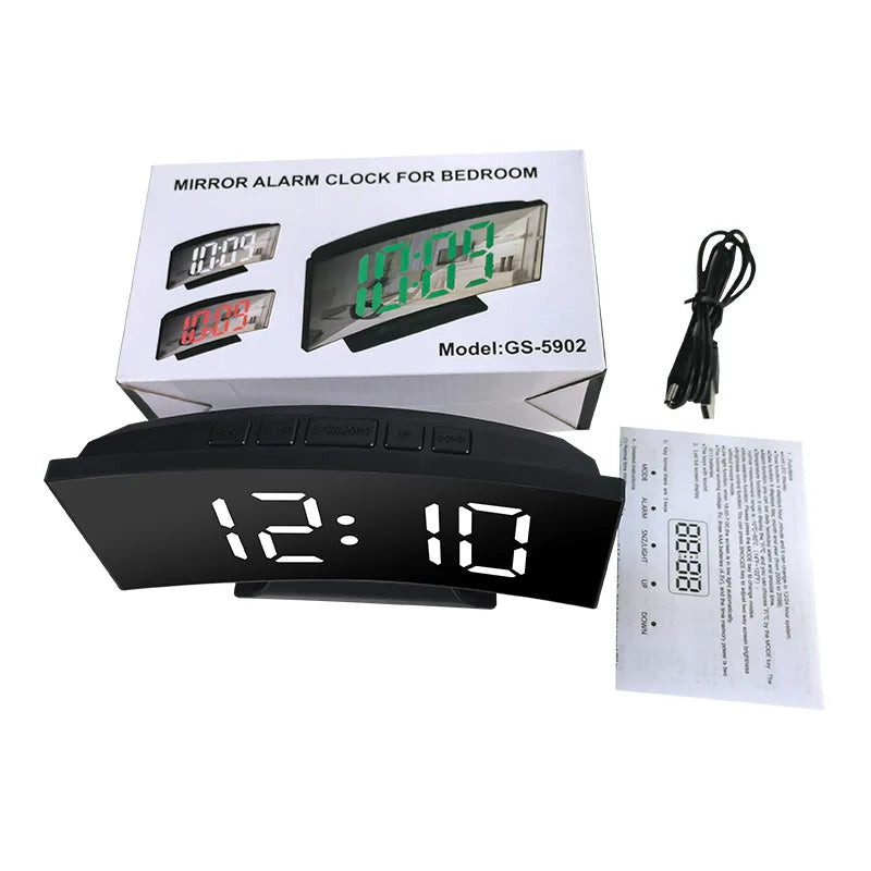 Electronic Alarm Clock Noiseless Design Digital LED Large Display Mirror Electronic Clock Digital Alarm Clock LED Mirror Clocks