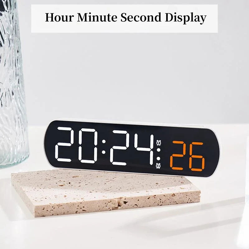 Voice Control Digital Alarm Clock TEMP Date Timer Countdown Night Mode Type-C USB 12/24H Anti-disturb Funtion 2 Alarms LED Clock
