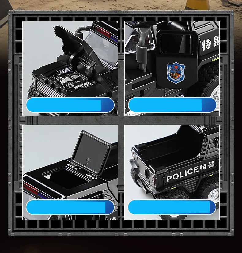 1:32 SWAT City Police Truck Model Diecast Play Off-road Vehicle Sound and Light Sport Car Toys for Children Collection Gifts