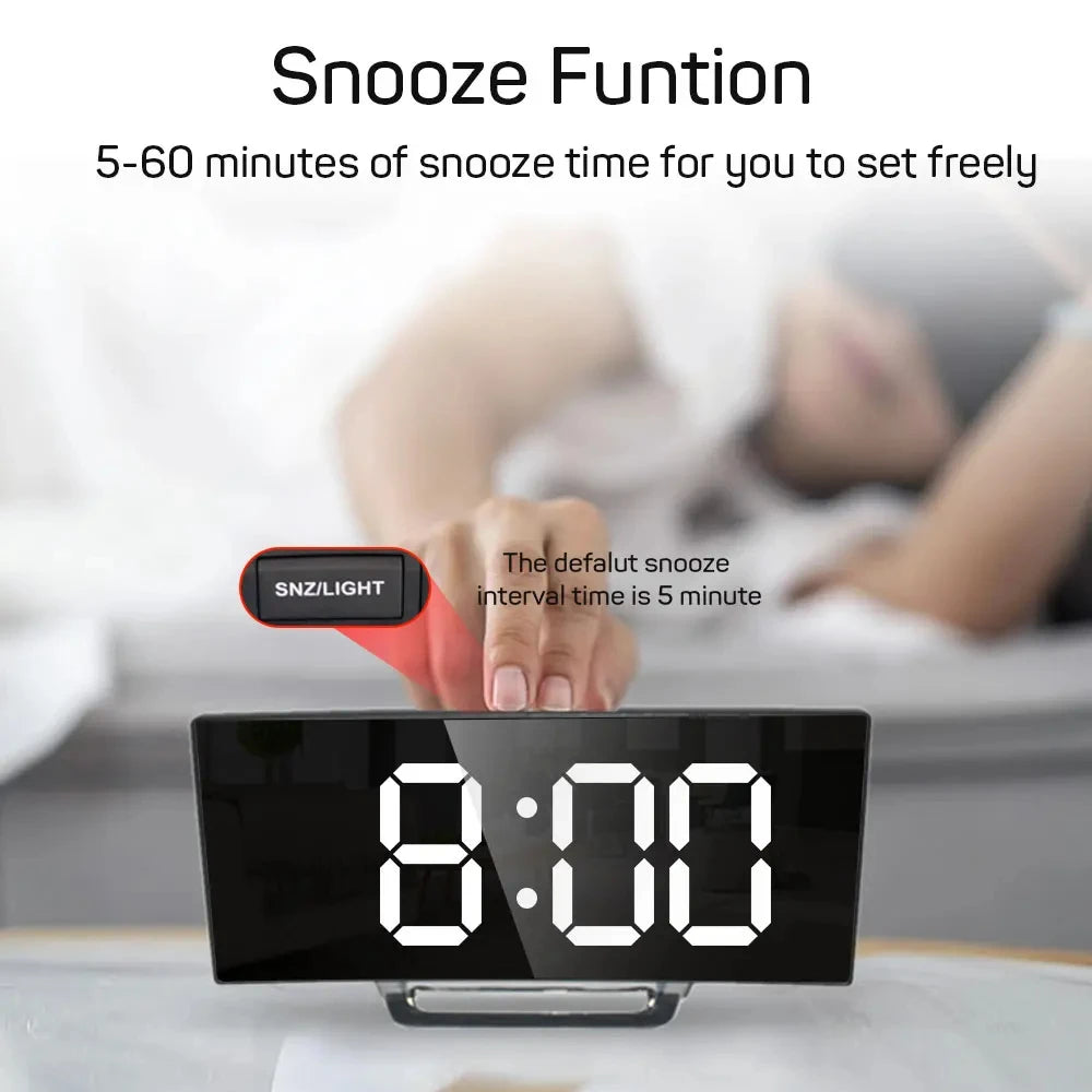 Electronic Alarm Clock Noiseless Design Digital LED Large Display Mirror Electronic Clock Digital Alarm Clock LED Mirror Clocks