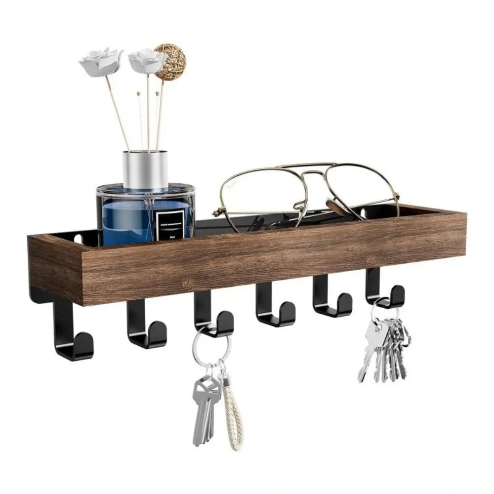 Multifunctional Wooden Key Holder Durable Household Key Rack Organizer with 6 Hooks Storage Rack for Keys Sunglasses