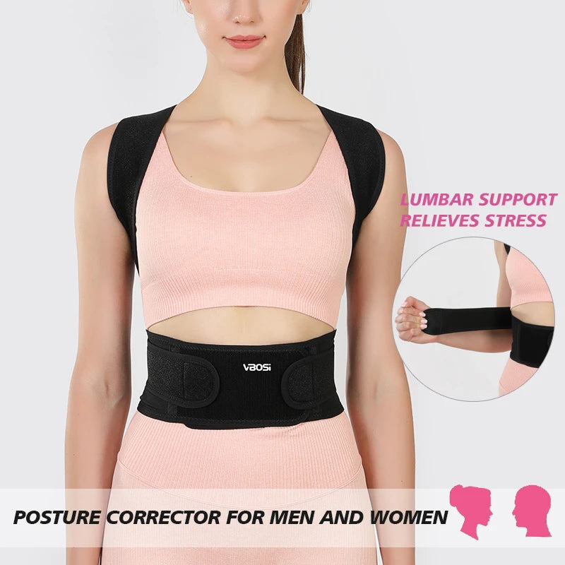 VBOSi Women Men Adjustable Sporty Back Brace Waist Support Posture Corrector
