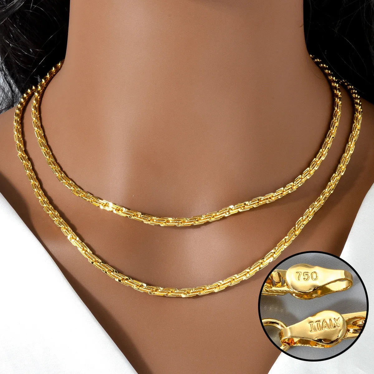 Width 4mm Italian 750 Luxury 18k gold Plated textured Dubai Necklace DIY simple jewelry men women party