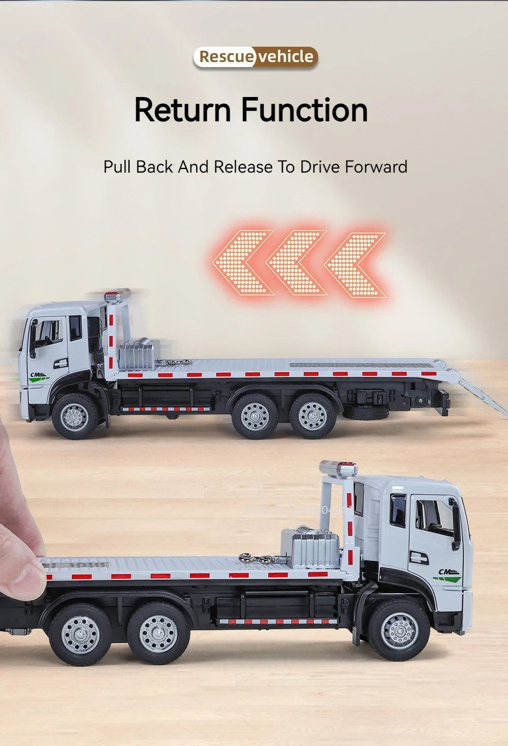 1:32 Road Rescue Flatbed Truck Alloy Dump Model Diecast Toys Car Doors Opened Sound Light Pull Back Vehices Children's Fun Gifts