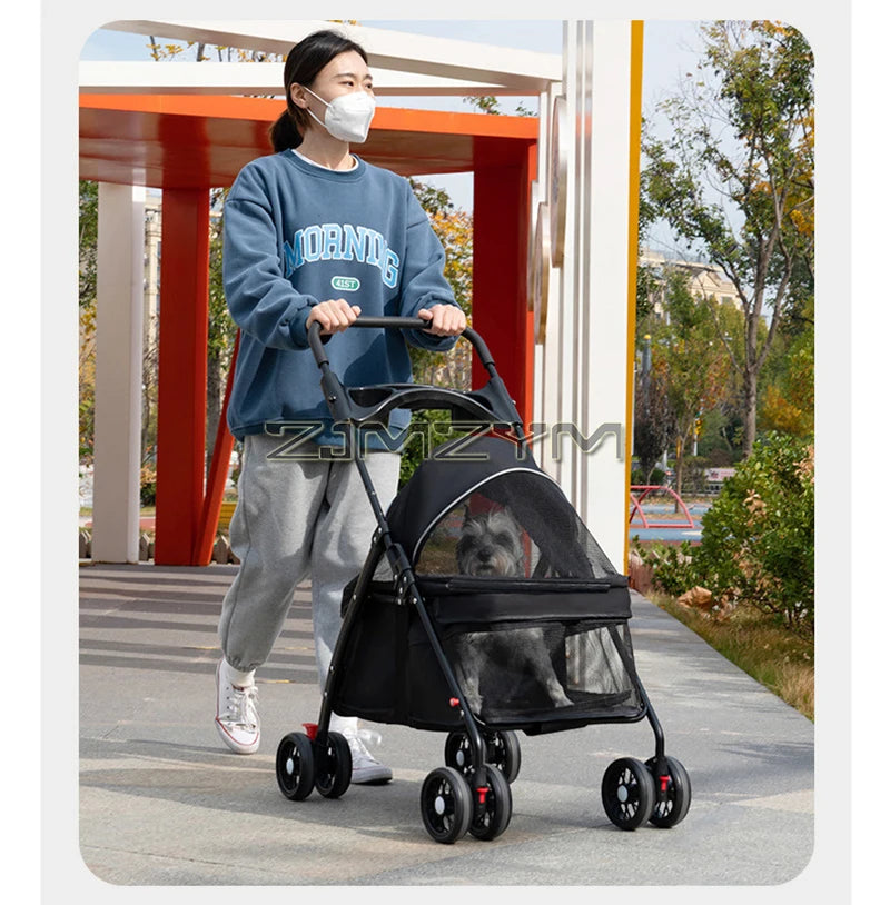 Pet Stroller for Cats/Dogs, Zipper Entry, Dog/Cat Puppy Stroller Easy One-Hand Fold, Jogging Tires, with Cup Holder