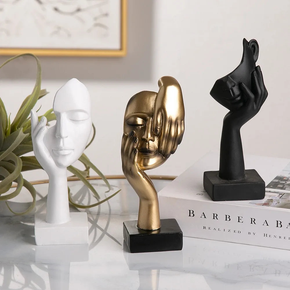 Nordic Resin Abstract Statue Desktop Ornaments Sculpture Figurines Face Character Light Luxury Art Crafts Office Home Decor