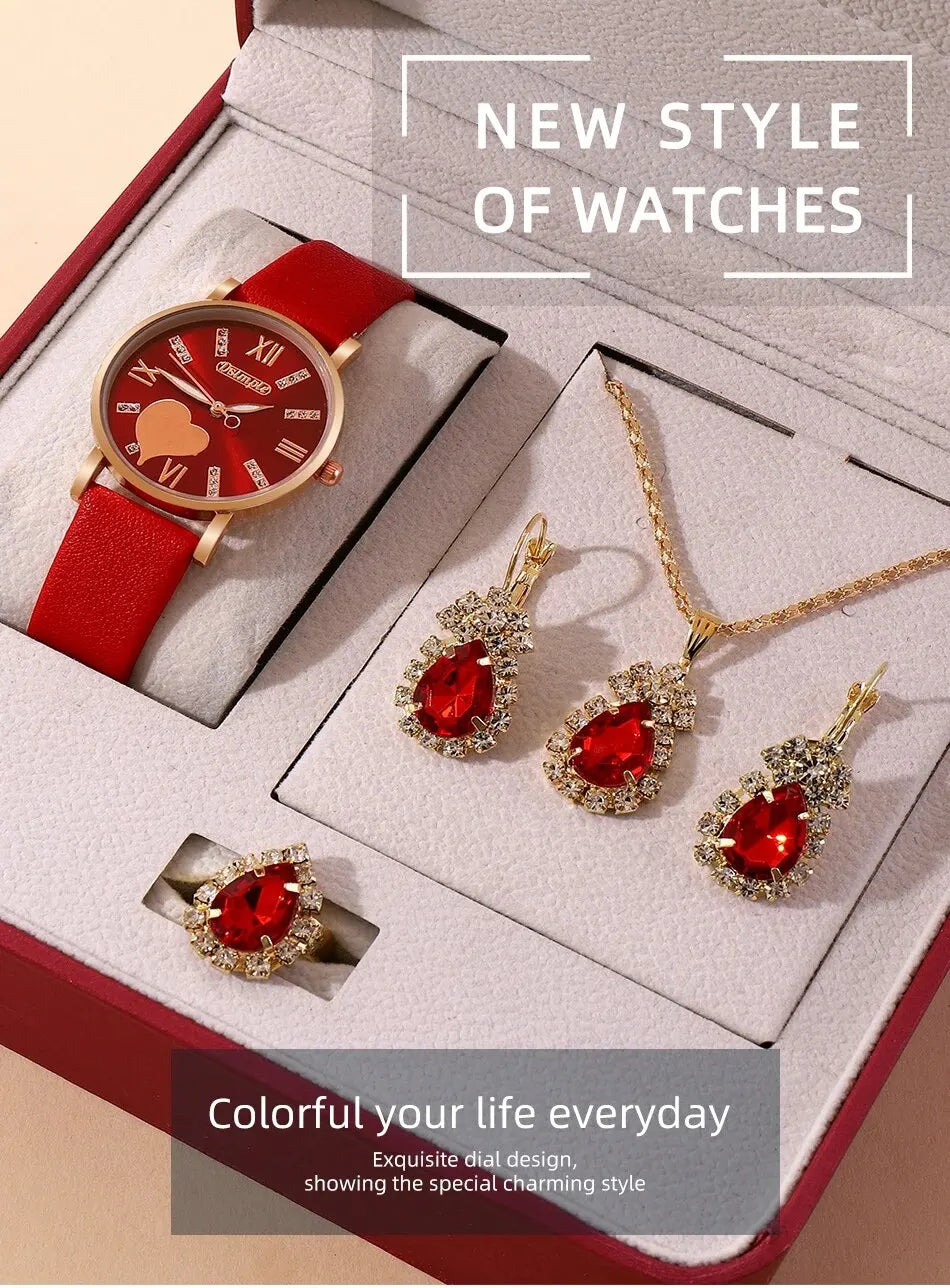 6PCS Set Heart Dial Classic Women Watch - Varixo
