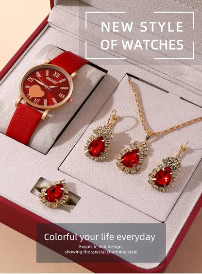6PCS Set Heart Dial Classic Women Watch - Varixo