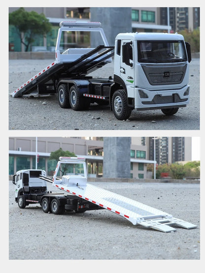 1:32 Road Rescue Flatbed Truck Alloy Dump Model Diecast Toys Car Doors Opened Sound Light Pull Back Vehices Children's Fun Gifts
