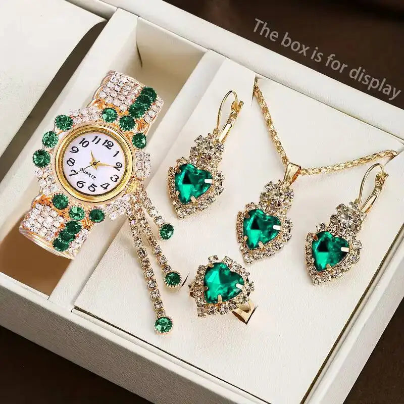 5PCS/Set Luxury Rhinestone Women Watches Fashion Adjustable Bangle Ladies Quartz Wristwatch Jewelry Set Reloj Mujer（Without Box）