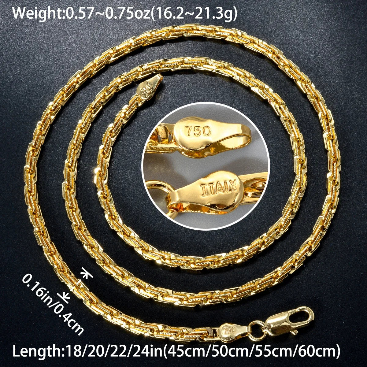 Width 4mm Italian 750 Luxury 18k gold Plated textured Dubai Necklace DIY simple jewelry men women party