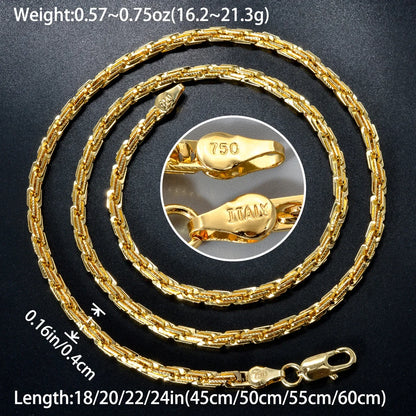 Width 4mm Italian 750 Luxury 18k gold Plated textured Dubai Necklace DIY simple jewelry men women party