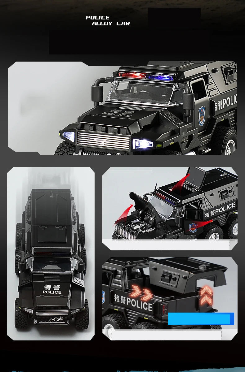 1:32 SWAT City Police Truck Model Diecast Play Off-road Vehicle Sound and Light Sport Car Toys for Children Collection Gifts