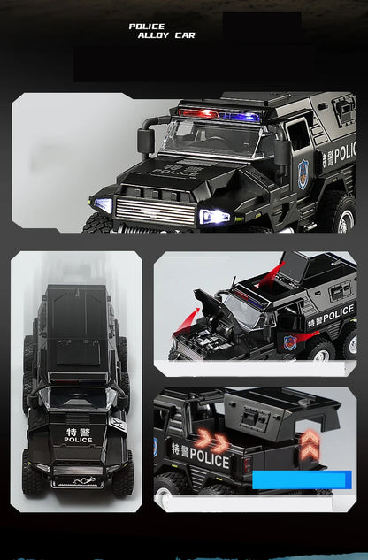 1:32 SWAT City Police Truck Model Diecast Play Off-road Vehicle Sound and Light Sport Car Toys for Children Collection Gifts