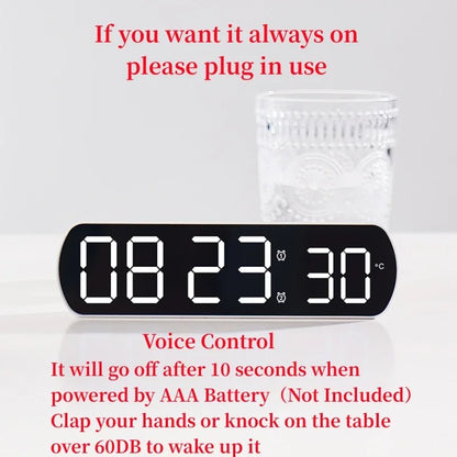 Voice Control Digital Alarm Clock TEMP Date Timer Countdown Night Mode Type-C USB 12/24H Anti-disturb Funtion 2 Alarms LED Clock