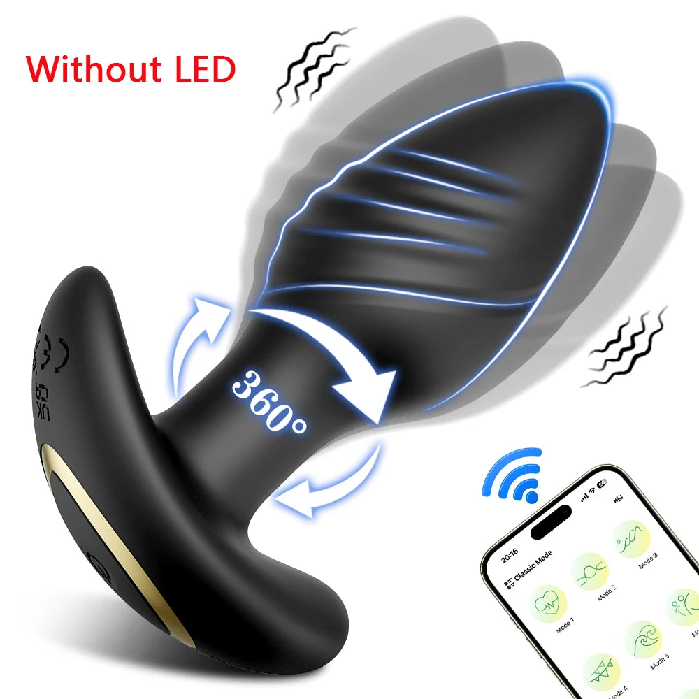 360° Rotation Vibrating LED Butt Plug for Men Wiggle Prostate Massager Gay APP Anal Vibrator Anal Plug Sex Toy for Couples
