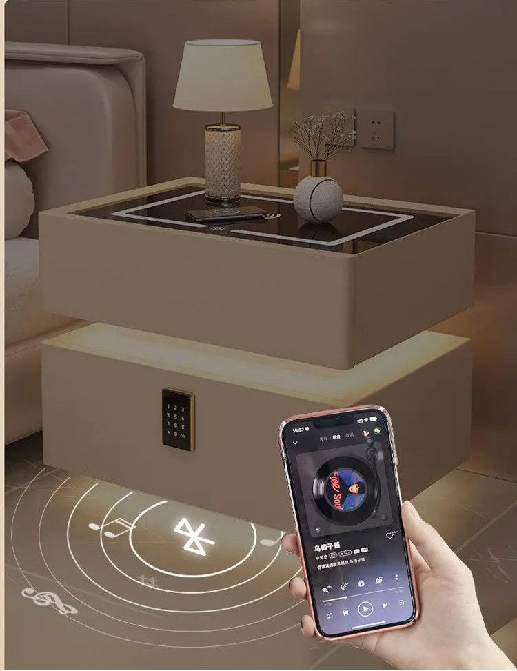 Smart Wireless Charger Bluetooth Speaker Sensor Light Password Lock Bedside Table - Varixo