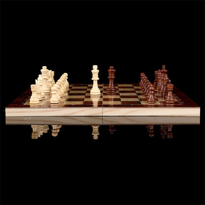 New 3 in 1 Wooden Checkers Backgammon Chess Set, Board Party Travel Games With Portable Folding Chessboard