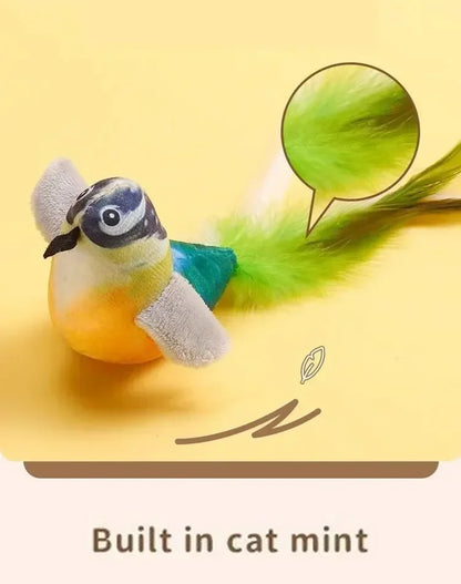 Interactive Cat Toy Chirping Flapping Sparrow Dog Toys Rechargeable Touch Squeak Bird-Shaped Plush Toy with Catnip Pet Supply