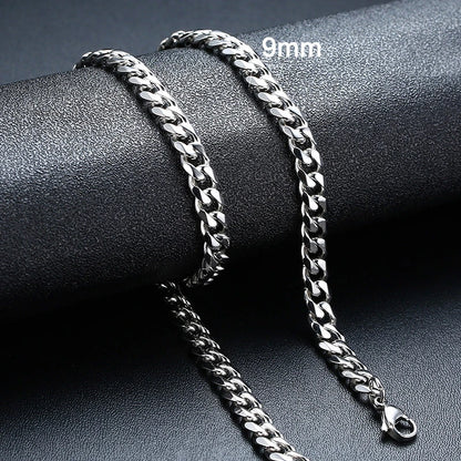 3-11MM Classic Cuban Chain Necklace for Men Women,Silver Black Gold Grey Color Stainless Steel Chains,Basic Punk Jewelry Gift