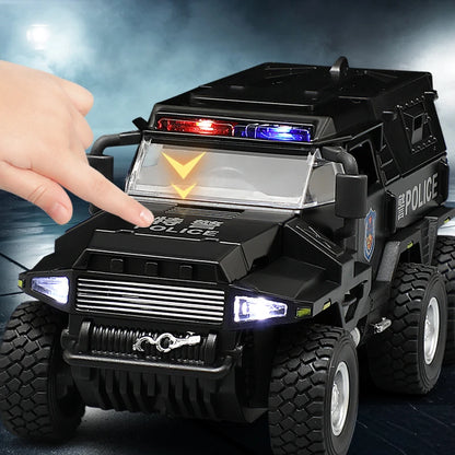 1:32 SWAT City Police Truck Model Diecast Play Off-road Vehicle Sound and Light Sport Car Toys for Children Collection Gifts