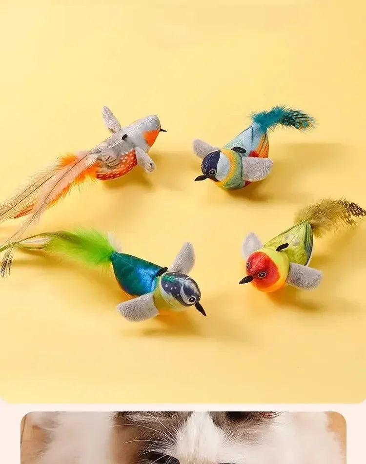 Interactive Cat Toy Chirping Flapping Sparrow Dog Toys Rechargeable Touch Squeak Bird-Shaped Plush Toy with Catnip Pet Supply