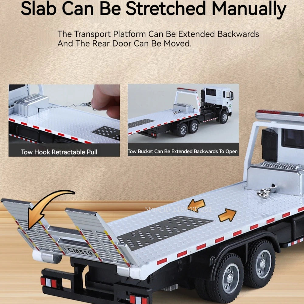 1:32 Road Rescue Flatbed Truck Alloy Dump Model Diecast Toys Car Doors Opened Sound Light Pull Back Vehices Children's Fun Gifts