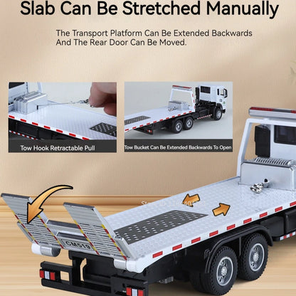 1:32 Road Rescue Flatbed Truck Alloy Dump Model Diecast Toys Car Doors Opened Sound Light Pull Back Vehices Children's Fun Gifts
