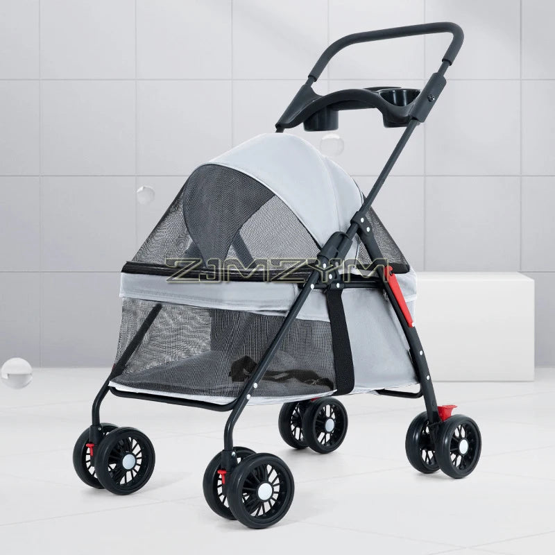 Pet Stroller for Cats/Dogs, Zipper Entry, Dog/Cat Puppy Stroller Easy One-Hand Fold, Jogging Tires, with Cup Holder
