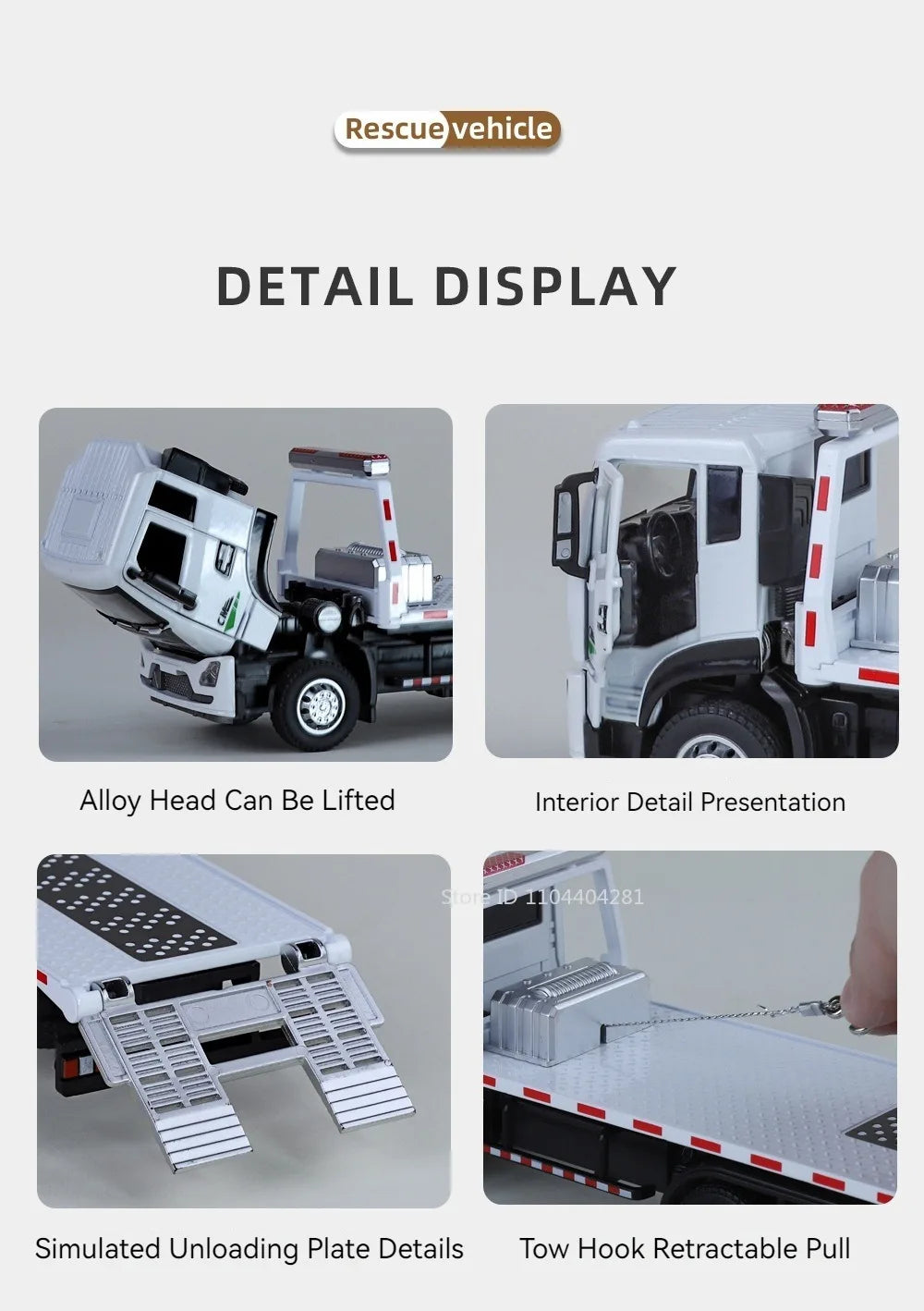 1:32 Road Rescue Flatbed Truck Alloy Dump Model Diecast Toys Car Doors Opened Sound Light Pull Back Vehices Children's Fun Gifts