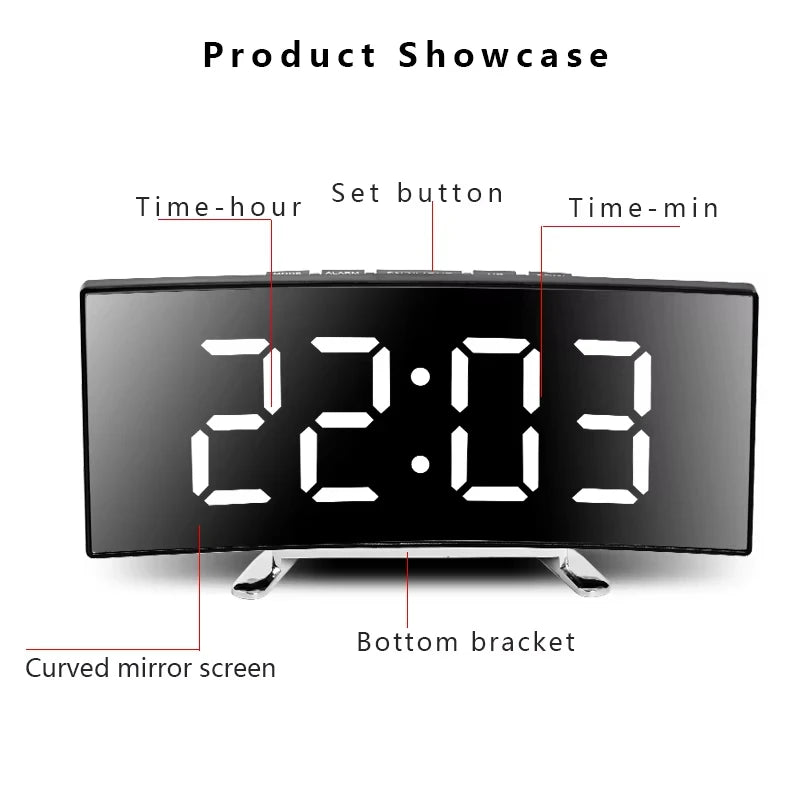 Electronic Alarm Clock Noiseless Design Digital LED Large Display Mirror Electronic Clock Digital Alarm Clock LED Mirror Clocks