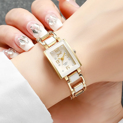 5PCS Women Fashion Rectangle Quartz Wristwatch Ladies Elegant Bracelet Watch With Diamond Jewelry Set Reloj Mujer (Without Box)