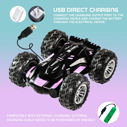 RC spray car 2.4G double-sided stunt with lights Children's toys direct charging compatible external charging