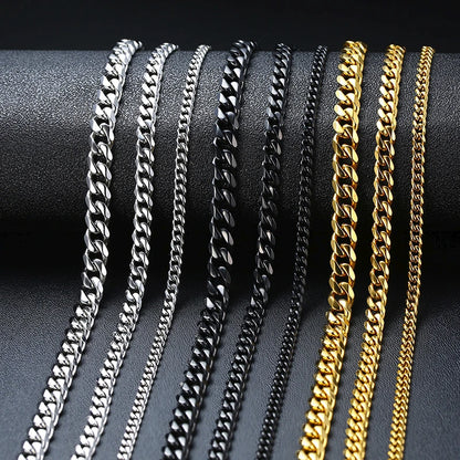 3-11MM Classic Cuban Chain Necklace for Men Women,Silver Black Gold Grey Color Stainless Steel Chains,Basic Punk Jewelry Gift