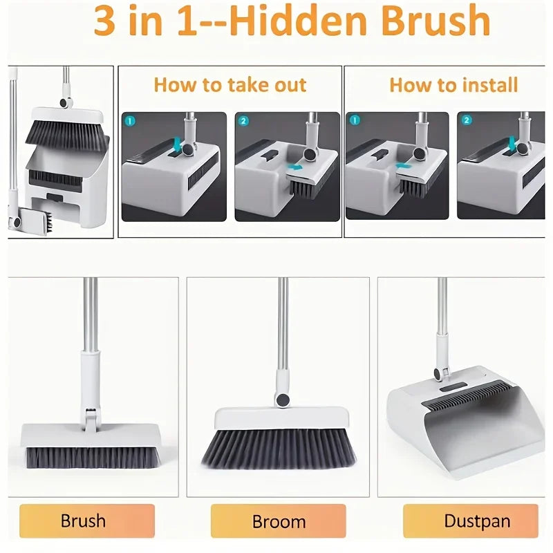 3-in-1 Folding Broom and Dustpan Set - Varixo