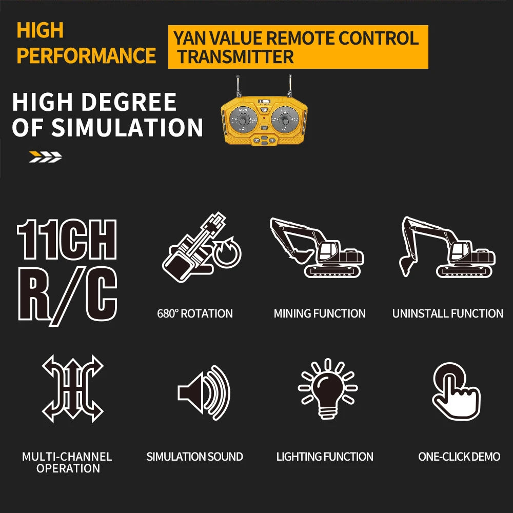 2.4G RC CARS RC Controlled Excavator Alloy Remote Control Vehicle Excavator Engineering Vehicle Dumper  Electric toys Gifts