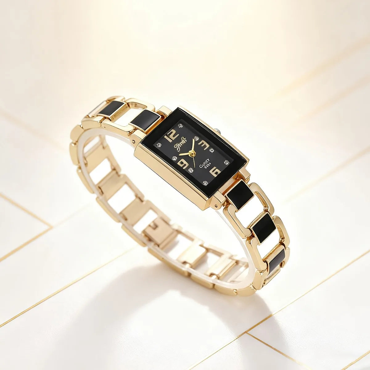 5PCS Women Fashion Rectangle Quartz Wristwatch Ladies Elegant Bracelet Watch With Diamond Jewelry Set Reloj Mujer (Without Box)