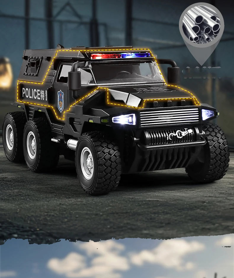 1:32 SWAT City Police Truck Model Diecast Play Off-road Vehicle Sound and Light Sport Car Toys for Children Collection Gifts