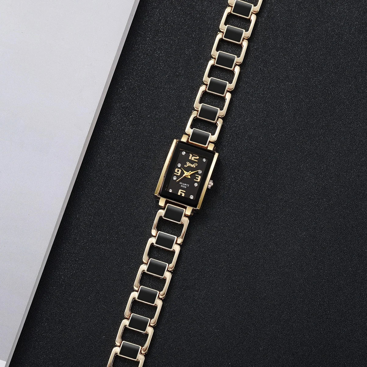 5PCS Women Fashion Rectangle Quartz Wristwatch Ladies Elegant Bracelet Watch With Diamond Jewelry Set Reloj Mujer (Without Box)