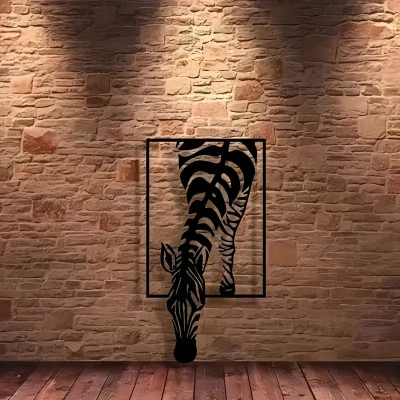 [Modern Zebra Metal Art] Minimalist Zebra Metal Wall Art - Modern Striped Iron Decor |  Animal-Themed Design, Zebra Decor