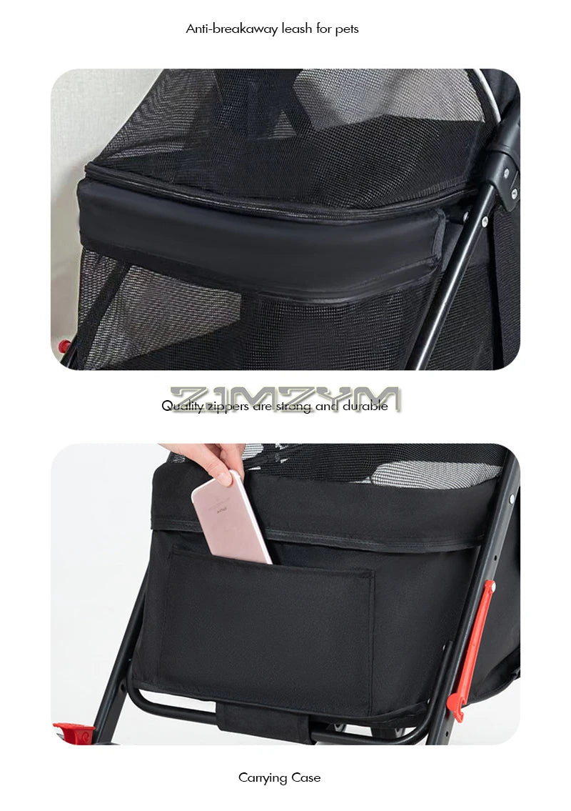 Pet Stroller for Cats/Dogs, Zipper Entry, Dog/Cat Puppy Stroller Easy One-Hand Fold, Jogging Tires, with Cup Holder