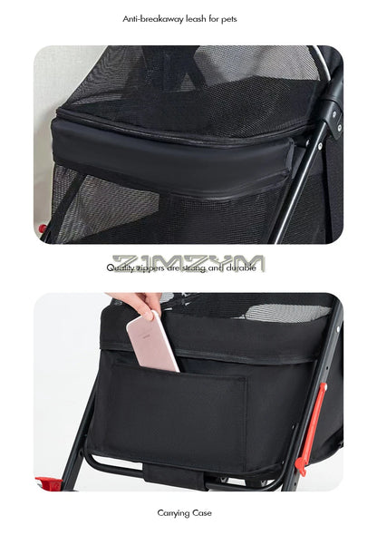 Pet Stroller for Cats/Dogs, Zipper Entry, Dog/Cat Puppy Stroller Easy One-Hand Fold, Jogging Tires, with Cup Holder
