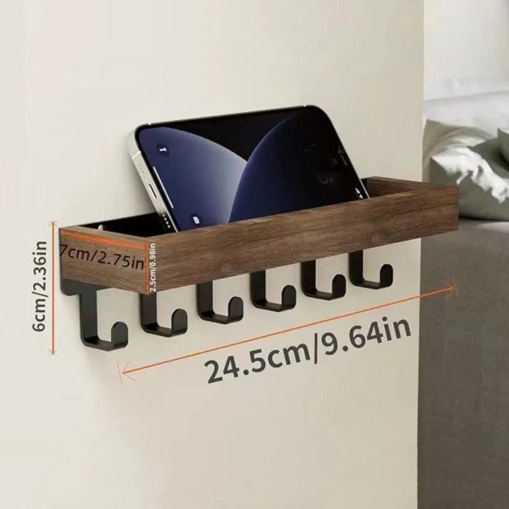 Multifunctional Wooden Key Holder Durable Household Key Rack Organizer with 6 Hooks Storage Rack for Keys Sunglasses